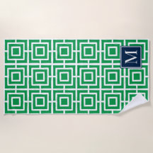 Monograma de Malha Quadrada Preppy – Verde e Azul 