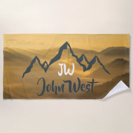 Toalha De Praia monograma de montanhas personalizável do nascer do