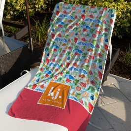 Toalha De Praia Monograma de Na moda de Verão divertido
