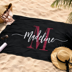 Toalha De Praia Monograma de Nome com Estilo Personalizado Preto B