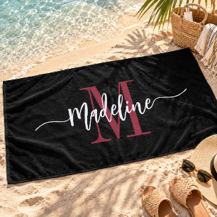Toalha De Praia Monograma de Nome com Estilo Personalizado Preto B
