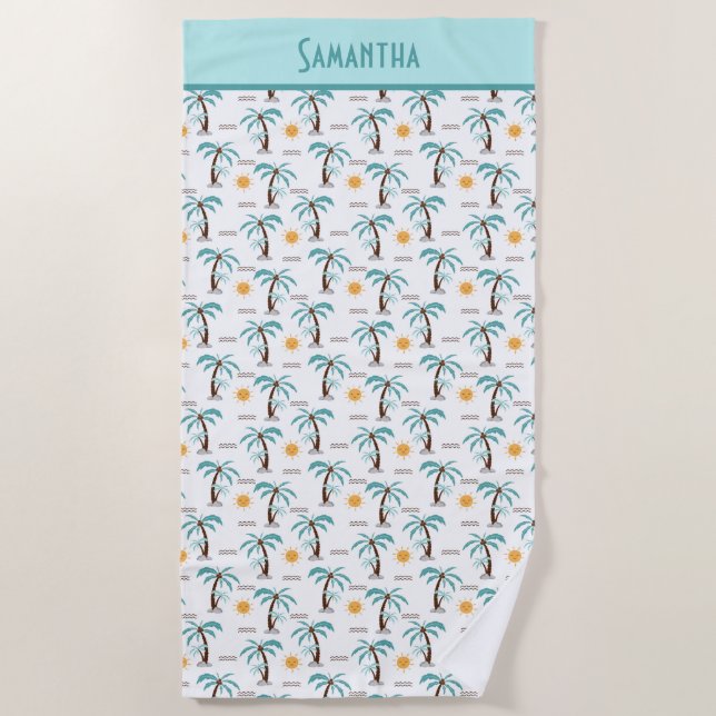 Toalha De Praia Monograma de Palmeiras tropicais de Verão (Frente)
