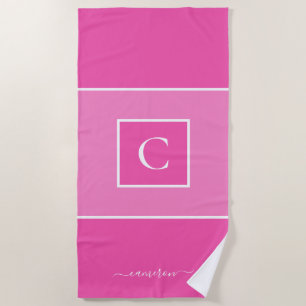 Toalha De Praia Monograma de praia personalizada, cor-de-rosa mini
