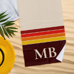 Toalha De Praia Monograma de Stripes Retro<br><div class="desc">Retro Stripes Monograma Beach Towel. Crie sua toalha de praia personalizada com iniciais personalizadas</div>