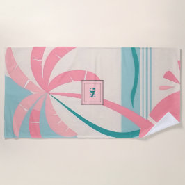 Toalha De Praia Monograma de teia rosa-rosa Elegante Minimalista