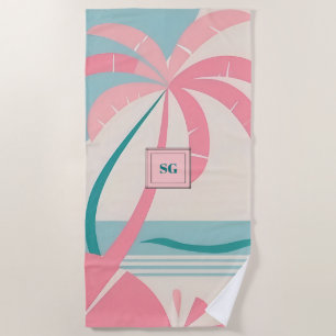 Toalha De Praia Monograma de teia rosa-rosa Elegante Minimalista