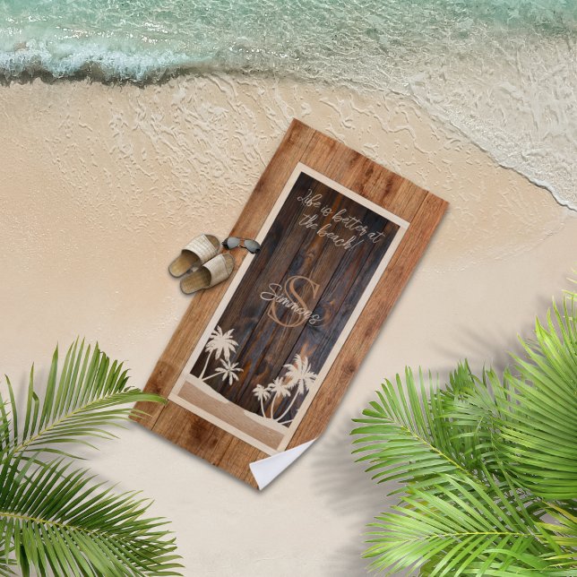 Toalha De Praia Monograma de Tom Rustico de Madeira (Criador carregado)