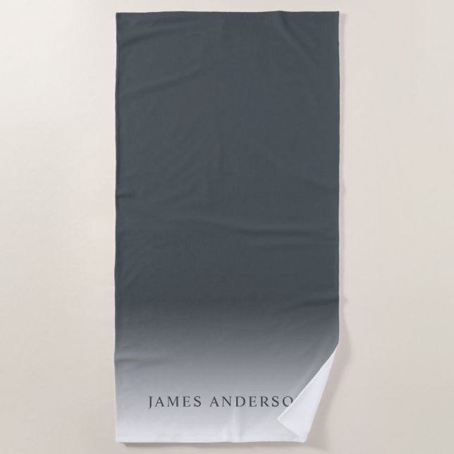 Toalha De Praia Monograma do Nome da Cinza Escura Chic (Frente)