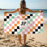 Toalha De Praia Monograma do Quadro de Verificação Retroativo Pers<br><div class="desc">Monograma Retro Checkerboard Torres de praia personalizadas Monogrammed apresenta um padrão colorido de tabuleiro em verde, rosa, laranja, preto e branco com seu monograma personalizado. Personalize editando o texto na caixa de texto fornecida. Presente perfeito para aniversário, Natal, feriados, férias, cruzeiros e muito mais. Elaborado por ©2024 Evco Studio www.zazzle.com/store/evcostudio...</div>