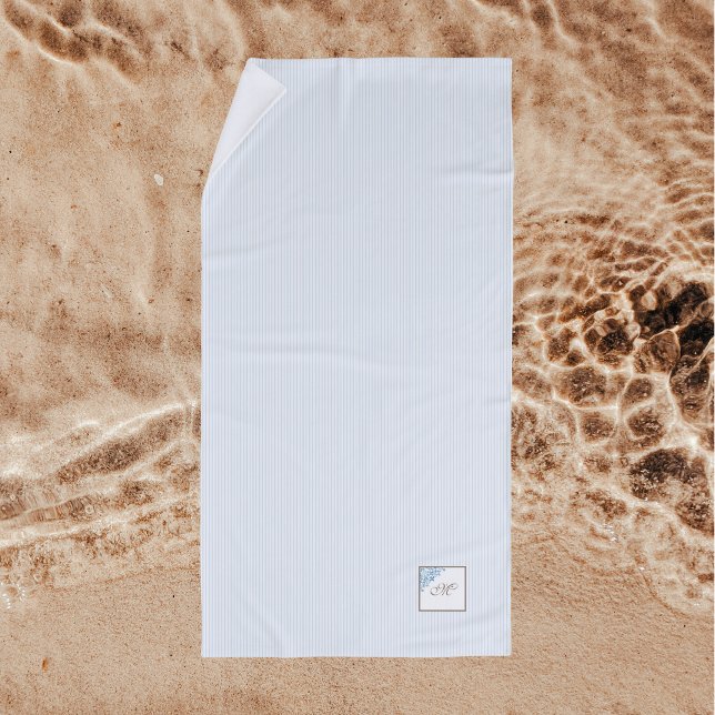 Toalha De Praia Monograma do Script Fleur de Lis, francês Blue Str (Criador carregado)