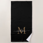 Toalha De Praia Monograma Dourado Moderno, Manuscrito Feminino<br><div class="desc">Elegante Moderno Dourado Monograma Negro,  Na moda feminino,  Girly Script Beach Towel</div>