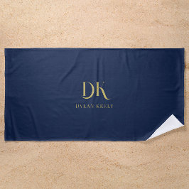 Toalha De Praia Monograma Elegante minimalista Marinho azul escuro