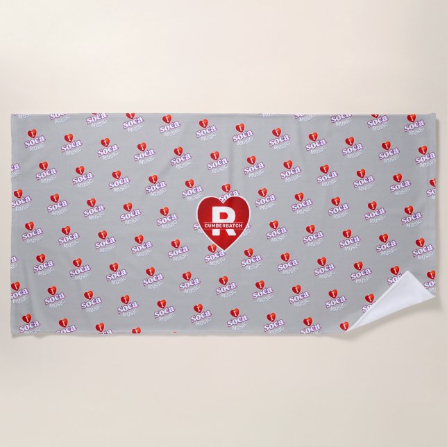 Toalha De Praia MONOGRAMA EU AMO SOCA em CINZA (Frente)