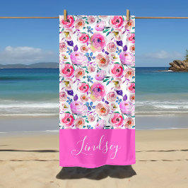 Toalha De Praia Monograma Floral Boho do Nascer do Sol