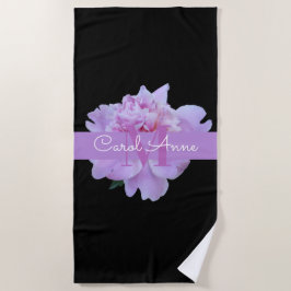 Toalha De Praia Monograma Floral, cor-de-rosa, preto