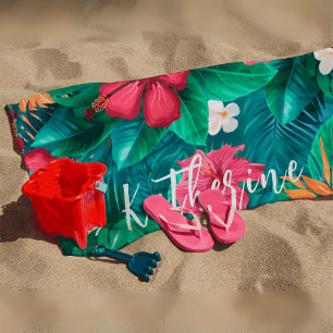 Toalha de Praia Monograma Floral Tropical Moderna