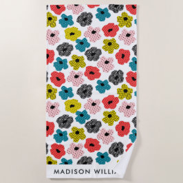 Toalha De Praia Monograma Flores Elegante Na moda Beach Towel