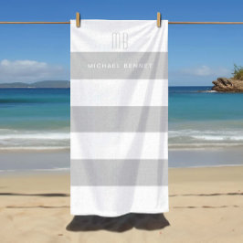 Toalha De Praia Monograma Listras Cinza Moderno