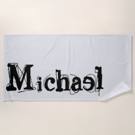Toalha De Praia Monograma moderno minimalista, nome cinza negra