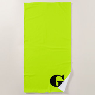 Toalha De Praia Monograma Moderno Negro | Amarelo Limão Neon