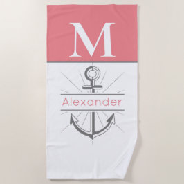 Toalha De Praia Monograma Náutico da Âncora Branca de Cinzas de Co