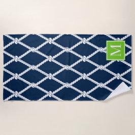 Toalha De Praia Monograma Náutico Preppy Costeiro – Azul Marinho e