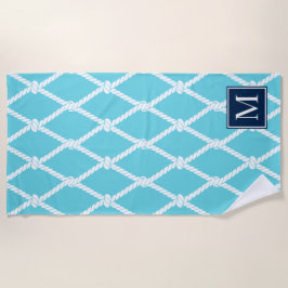 Toalha De Praia Monograma Náutico Preppy Costeiro – Turq & Azul Ma