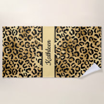 Monograma Nome preto Leopardo Dourado Cheetah Impr
