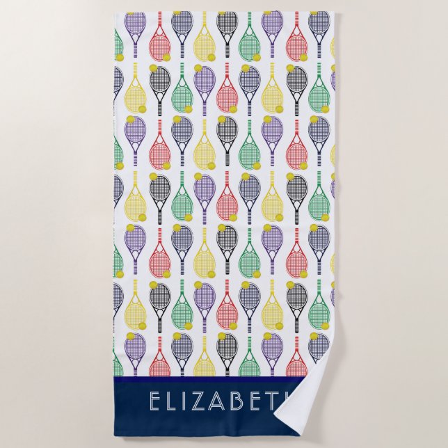 Toalha De Praia Monograma ou Nome Personalizado Multicolorido Têni (Frente)