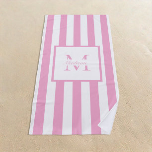 Toalha De Praia Monograma Personalizado Branco Cor-de-Rosa Retroes