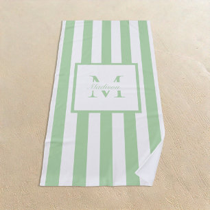 Toalha De Praia Monograma Personalizado Branco Verde Retroestético