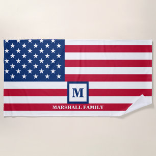Toalha De Praia Monograma Personalizado de Bandeira Americana 4 De