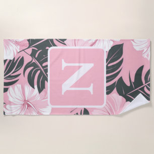 Toalha De Praia Monograma personalizado de Hibiscus rosa tropical