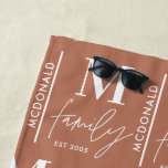 Toalha De Praia Monograma personalizado família mínima moderna de<br><div class="desc">A família de monogramas moderna terracotta enferruja na moda elegante presente familiar correspondente. Ideal para reuniões familiares,  férias,  aniversário e festas de Natal.</div>