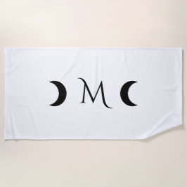 Toalha De Praia Monograma preto-e-branco do Crescente Moderno