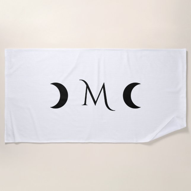 Toalha De Praia Monograma preto-e-branco do Crescente Moderno (Frente)