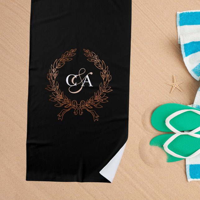 Toalha De Praia Monograma preto Fio rosa de mel Lua (Criador carregado)