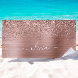 Toalha De Praia Monograma Rosa cor-de-rosa com Dourada de metal es