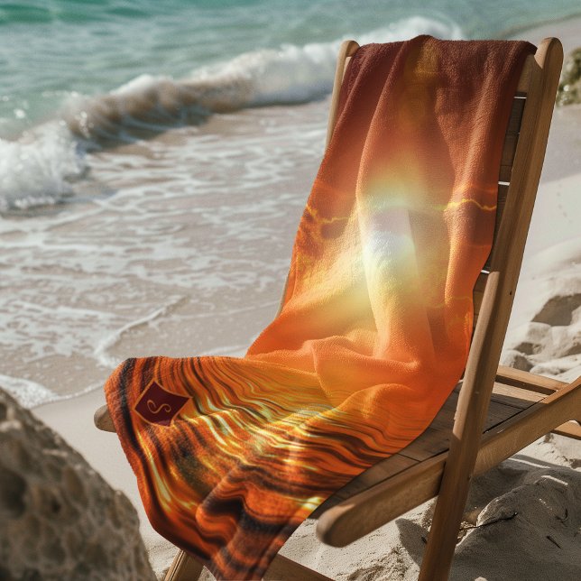 Toalha De Praia Monograma Sol set Orange Ouro Sky Sea de Dourado (Monogram Sunset Orange Golden Sky Sea of Gold Beach Towel)