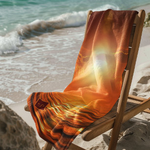 Toalha De Praia Monograma Sol set Orange Ouro Sky Sea of Dourado