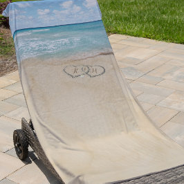 Toalha De Praia Monograma Tropical Vintage Beach Heart Shore