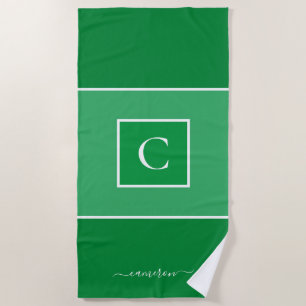 Toalha De Praia Monograma verde minimalista Torre de praia persona
