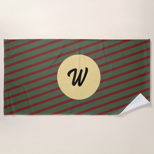 Toalha De Praia monogramas Vintage Red & green Stripe (Frente)