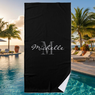 Toalha de praia monogrammed preto e branco