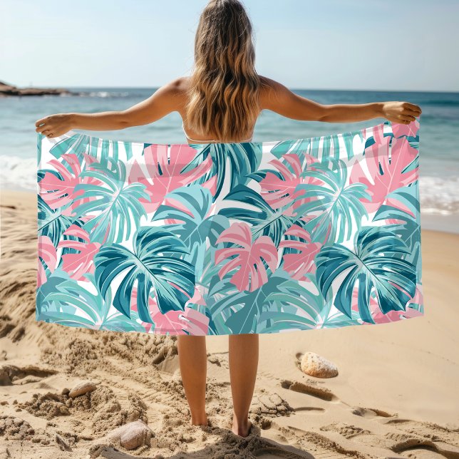 Toalha De Praia Monstera Chic Tropical Deixa Padrão Floral (Criador carregado)