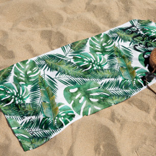 Toalha De Praia Monstera Palm Banana Folhas Tropicais Monograma