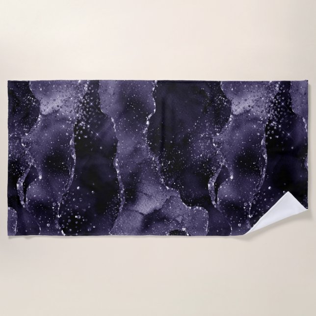 Toalha De Praia Moody Agate | Midnight Indigo Profundo Glam (Frente)