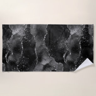 Toalha De Praia Moody Onyx Agate Gótico Elegante Black Silver G