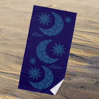 Toalha De Praia Moon and stars in a blue glitter look - Relax!