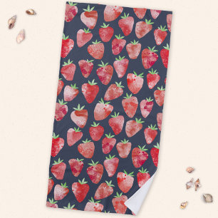 Toalha De Praia Morango Fruta de Aquarela Escuro